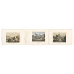 Set of 3 Antique Prints of Switzerland, Valais, by Morel, circa 1850