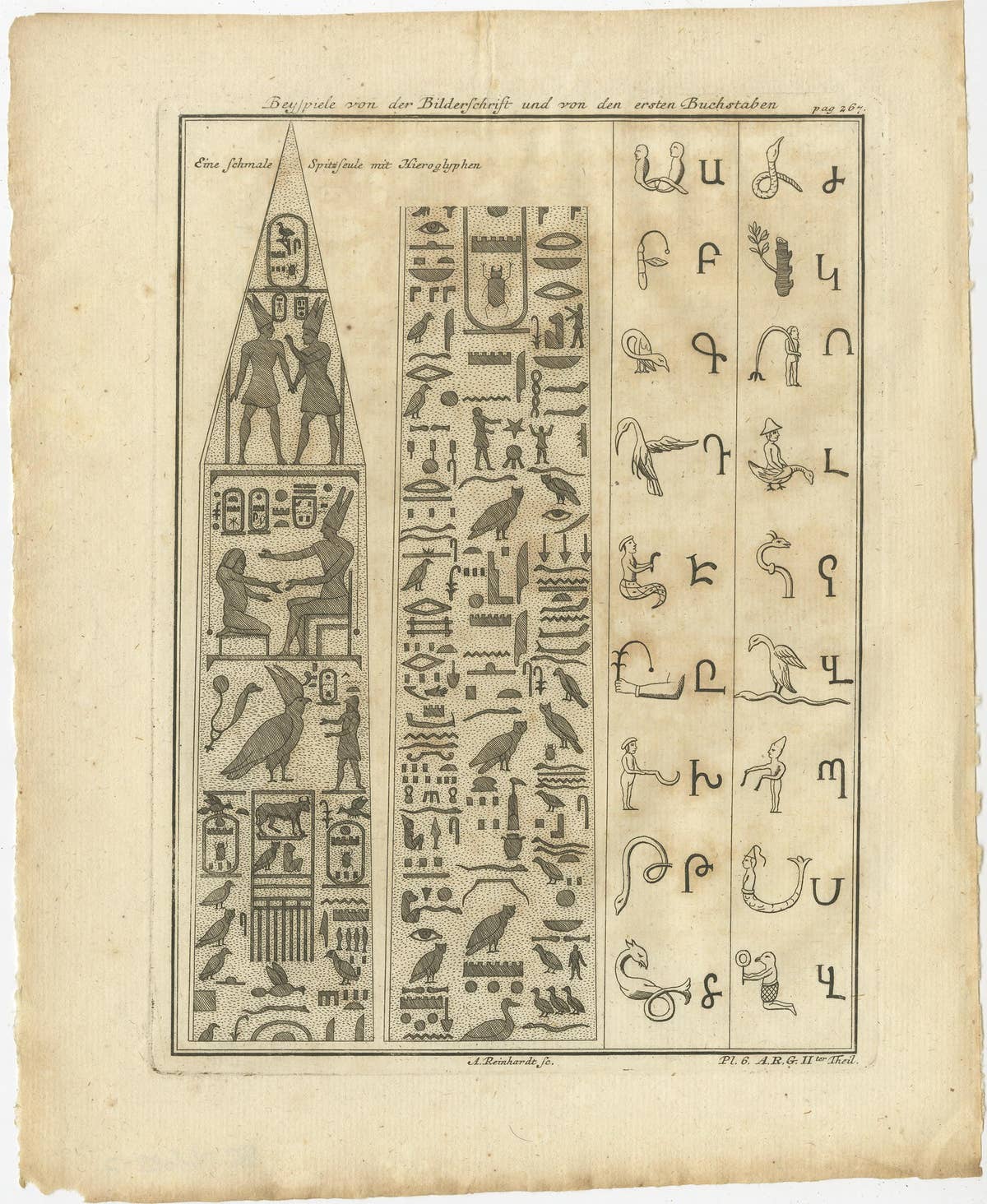 Set of 3 Original Antique Prints of the Column in Heliopolis and Hyroglyphs