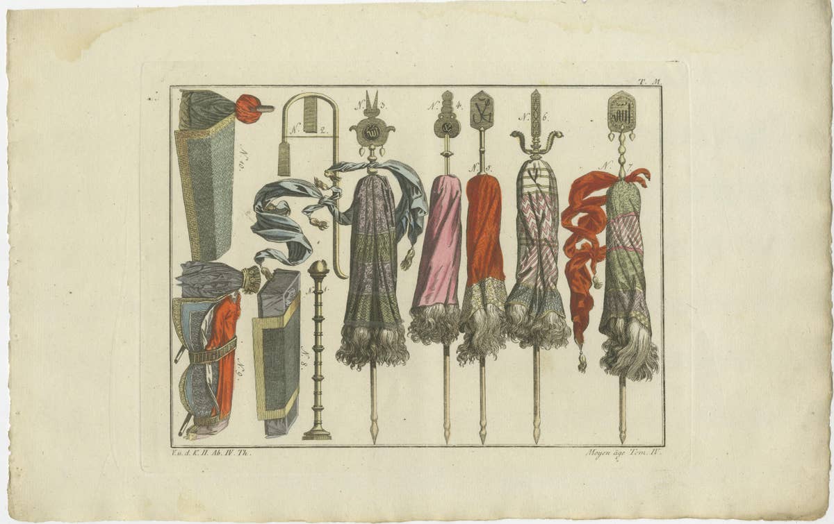 Set of 3 Antique Prints of Turkish Costumes & Utensils in the Middle Ages, 1810