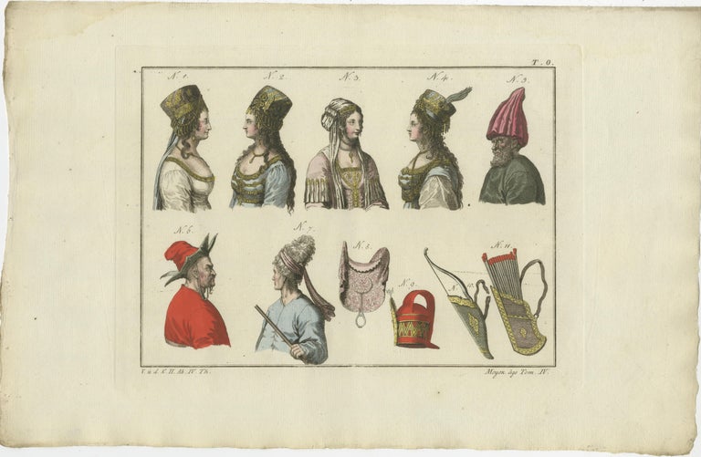 Set of 3 Antique Prints of Turkish Costumes and Utensils in the Middle