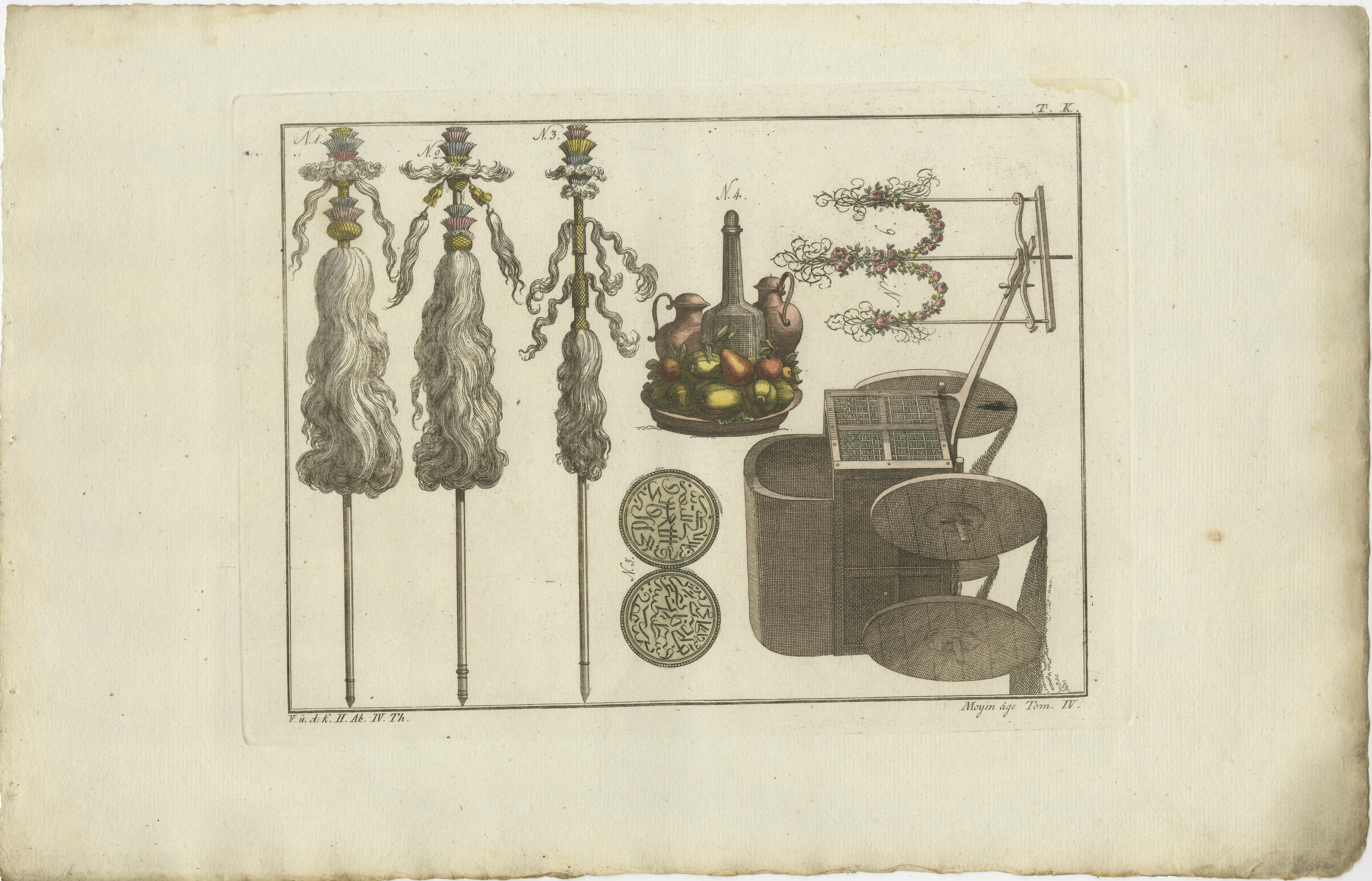 19th Century Set of 3 Antique Prints of Turkish Costumes and Utensils in the Middle Ages For Sale
