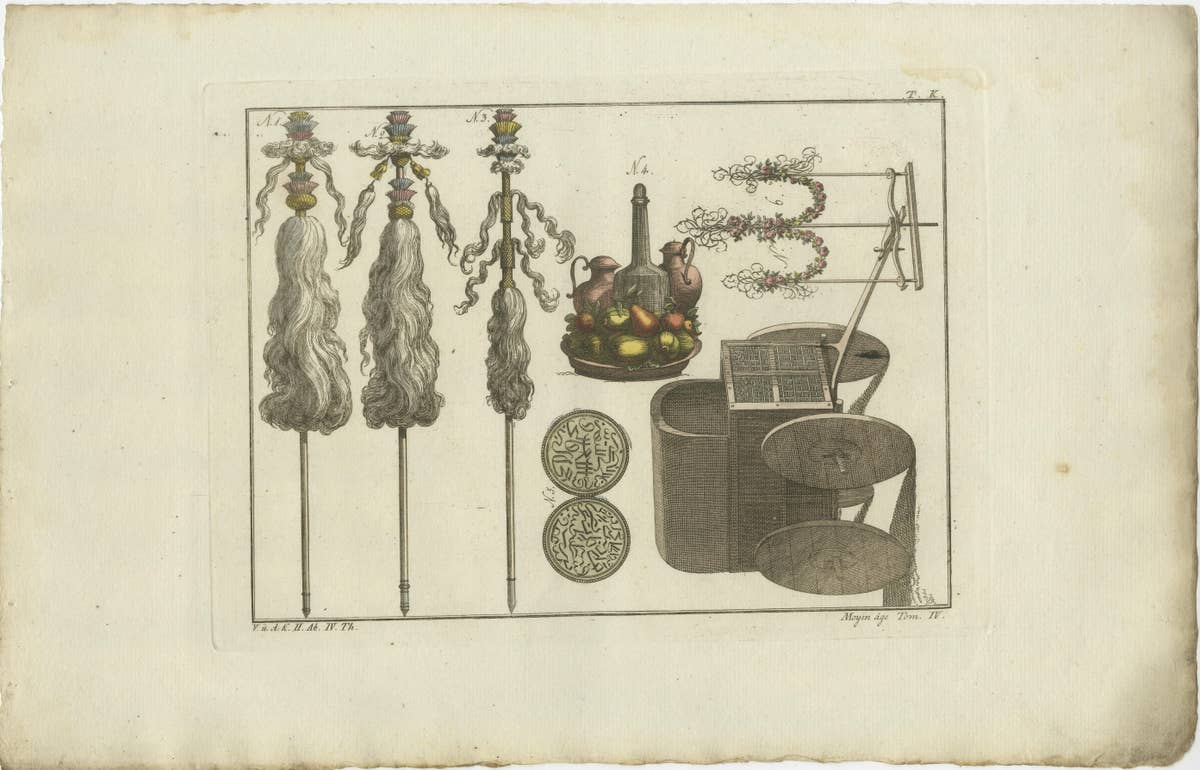 Set of 3 Antique Prints of Turkish Costumes & Utensils in the Middle Ages, 1810