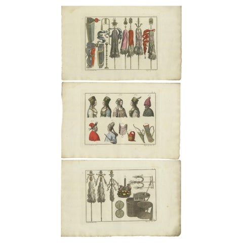 Set of 3 Antique Prints of Turkish Costumes & Utensils in the Middle Ages, 1810