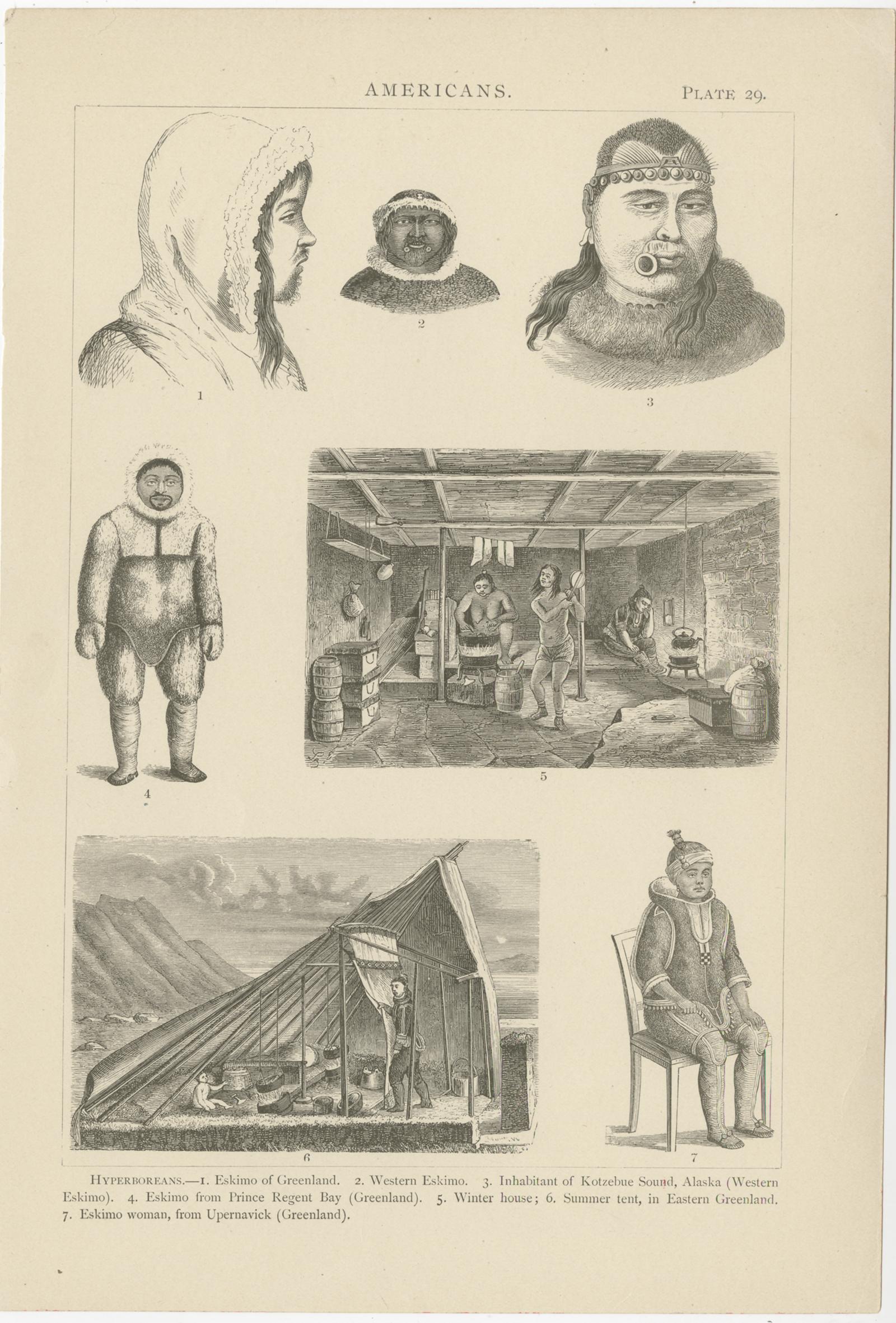 Set of 3 Antique Prints of Various Figures and Objects of Canada and Alaska In Fair Condition For Sale In Langweer, NL