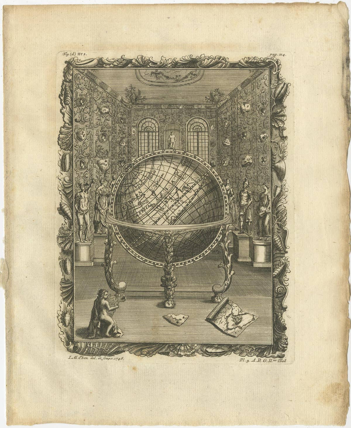 Set of 3 Antique Prints of Various Globes and Hemispheres by Van Dùren, 1749