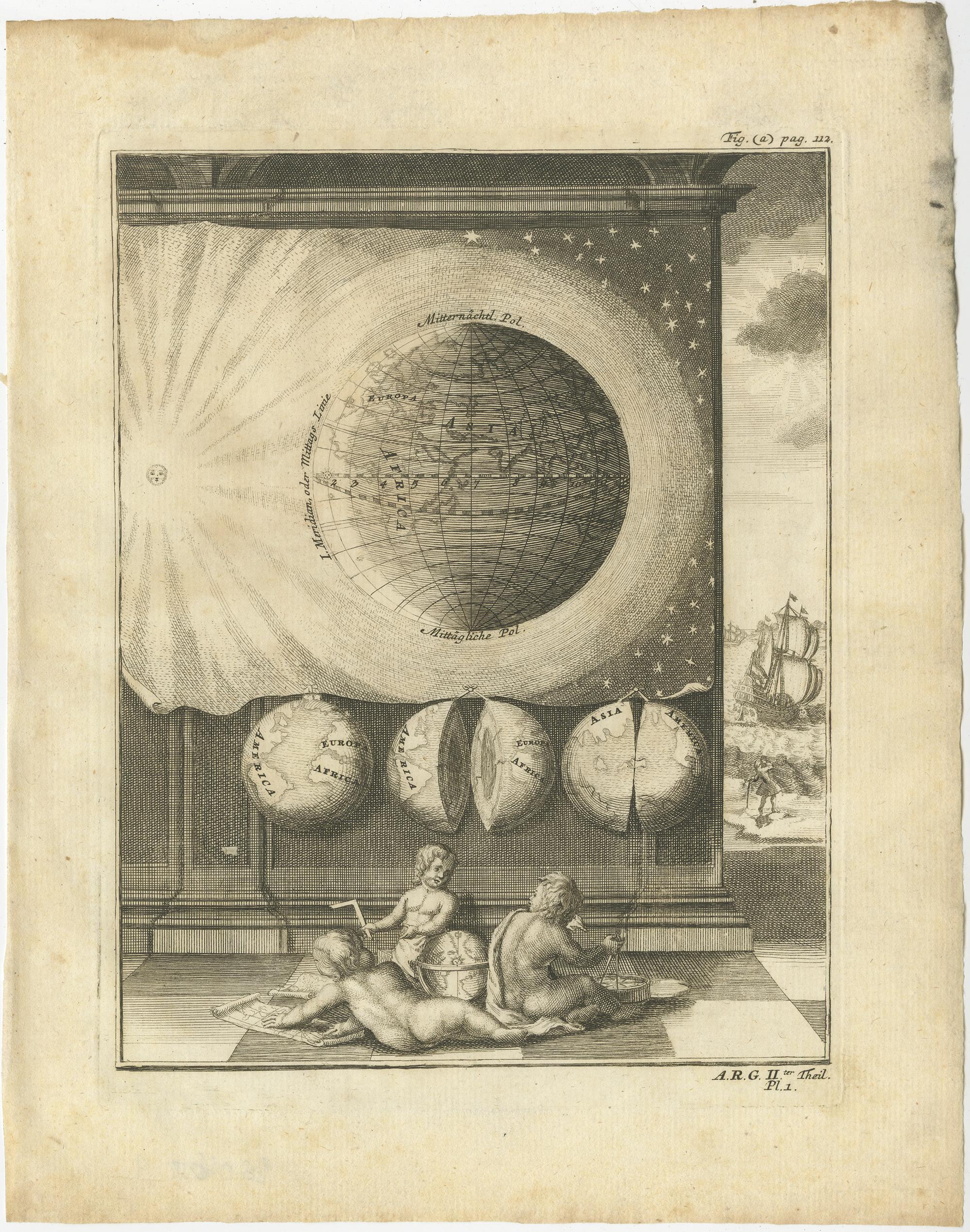Set of 3 Antique Prints of Various Globes and Hemispheres by Van Dùren, 1749 In Good Condition For Sale In Langweer, NL