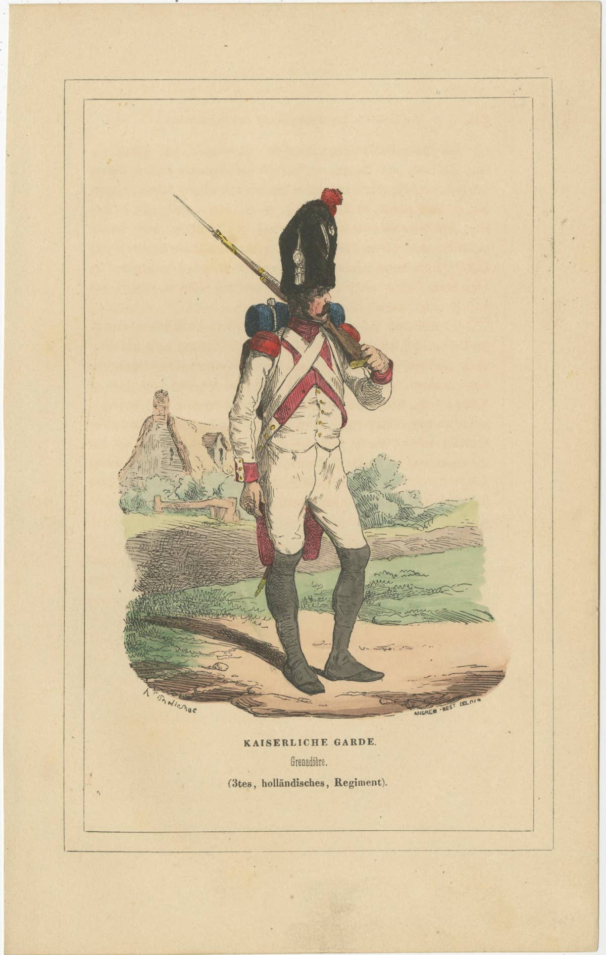 Set of 3 Antique Prints of Various Soldiers by Weber, '1843'
