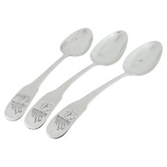 Set of 3 Antique Robert Wilson American Coin Silver Tablespoons with Tall Ships