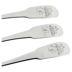 Set of 3 Antique Robert Wilson American Coin Silver Tablespoons with Tall Ships