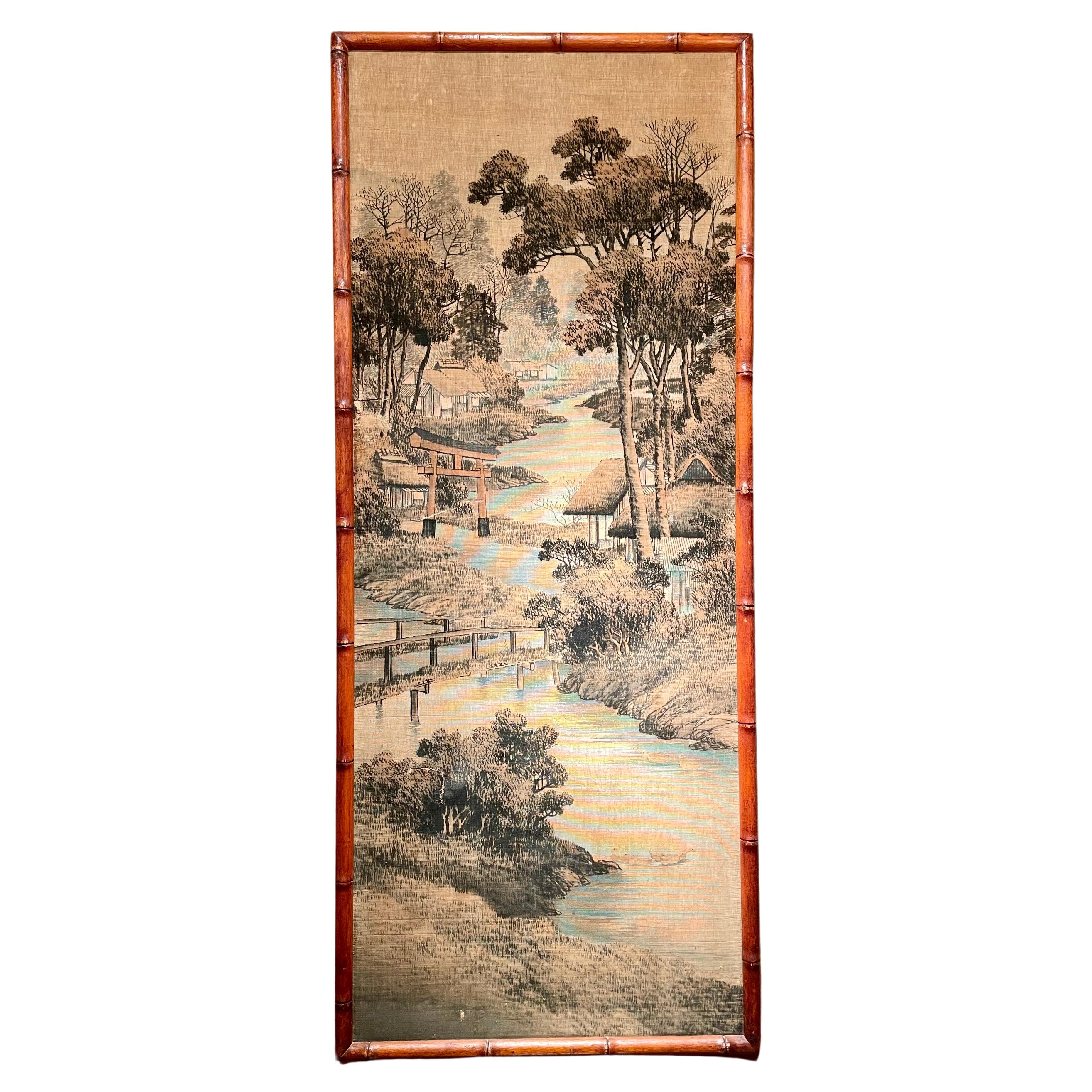 Ensemble de 3 panneaux muraux orientaux en soie ancienne, vers les années 1920. en vente 1