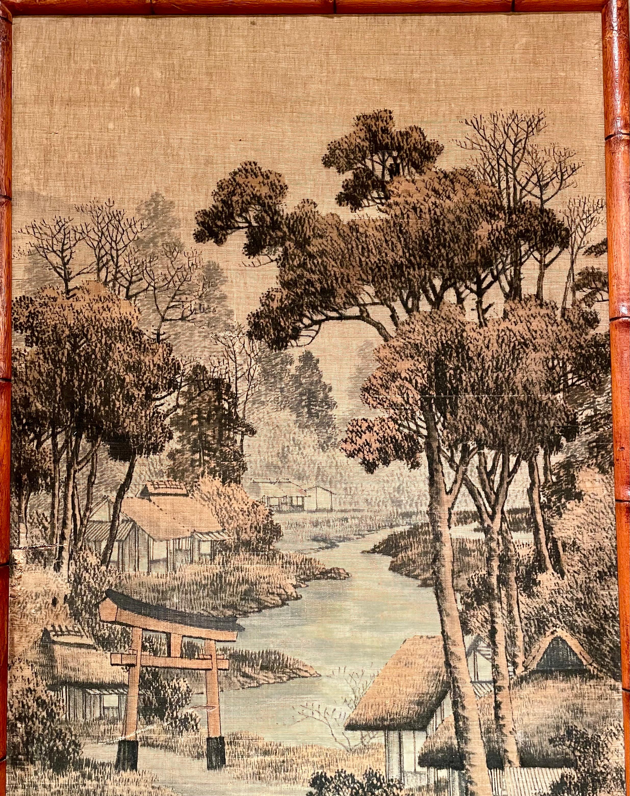 Ensemble de 3 panneaux muraux orientaux en soie ancienne, vers les années 1920. en vente 2