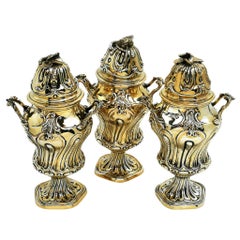 Set of 3 Antique Silver Gilt Tea Caddies 1903-1906 London, England Boxes