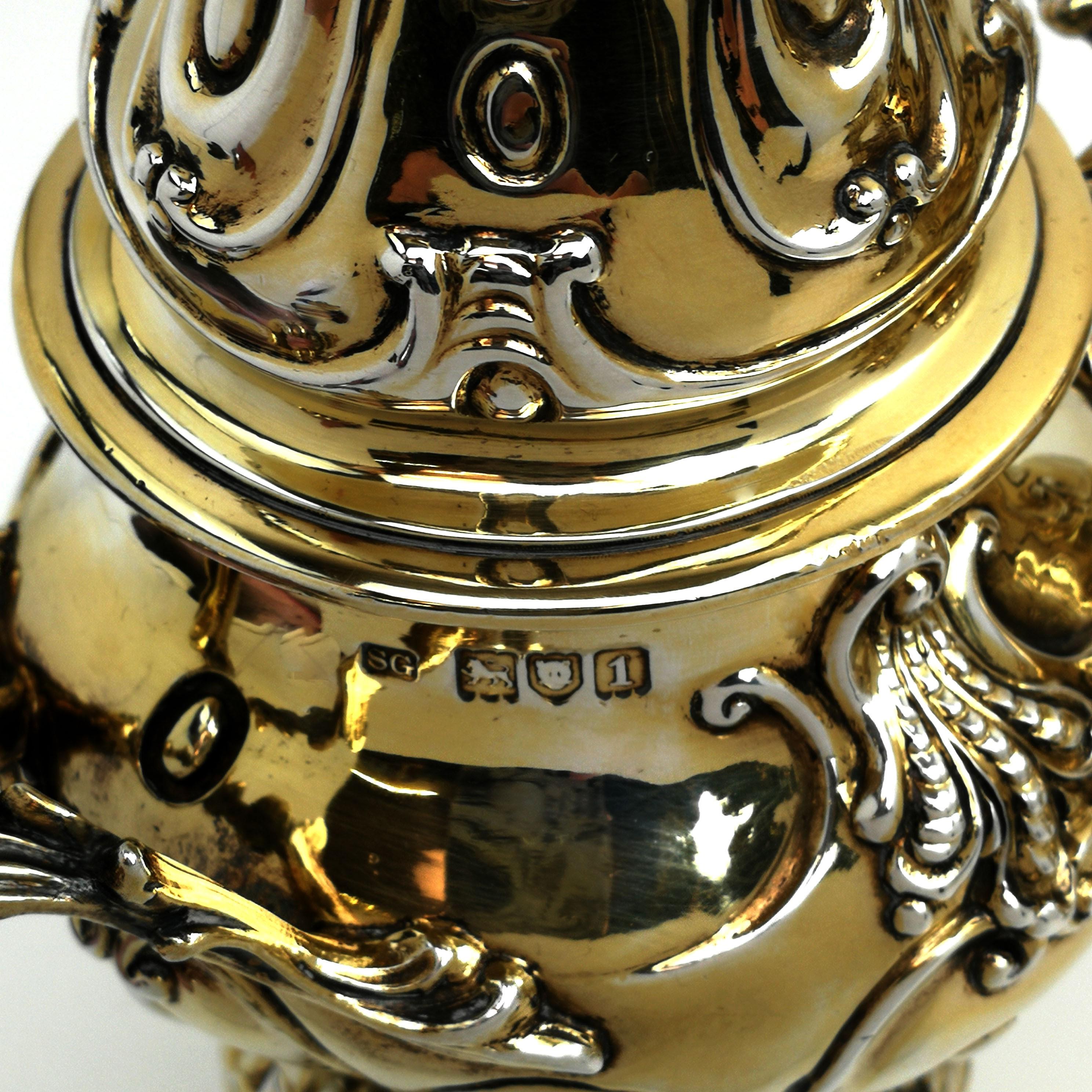 Set of 3 Antique Silver Gilt Tea Caddies 1903-1906 Boxes For Sale 2