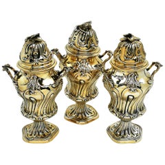 Juego de 3 Cajas de Té Antiguas de Plata Dorada 1903-1906