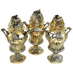 Set of 3 Used Silver Gilt Tea Caddies 1903-1906 Boxes