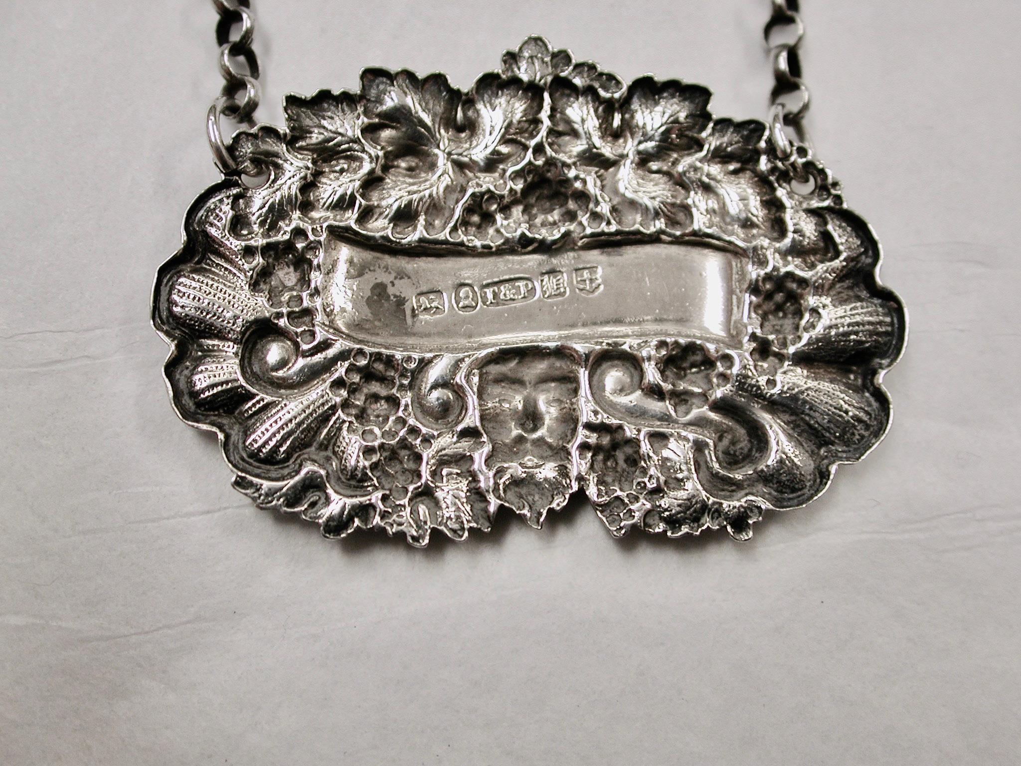 Argento 925 Set di 3 etichette per vino in argento antico di Taylor & Perry di Birmingham 1831/1838 in vendita