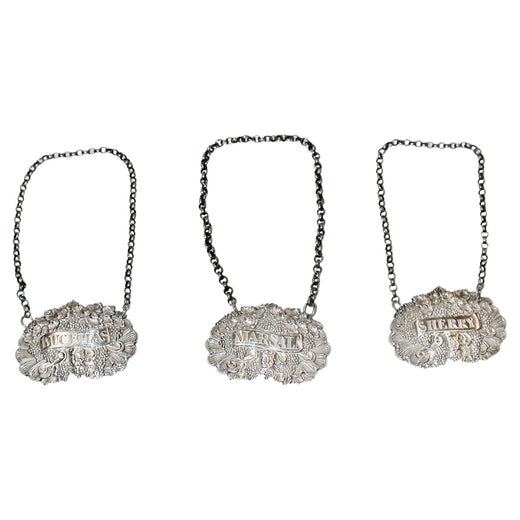 Set Of 3 Antique Silver Wine Labels By Taylor & Perry Of Birmingham 1831/1838
