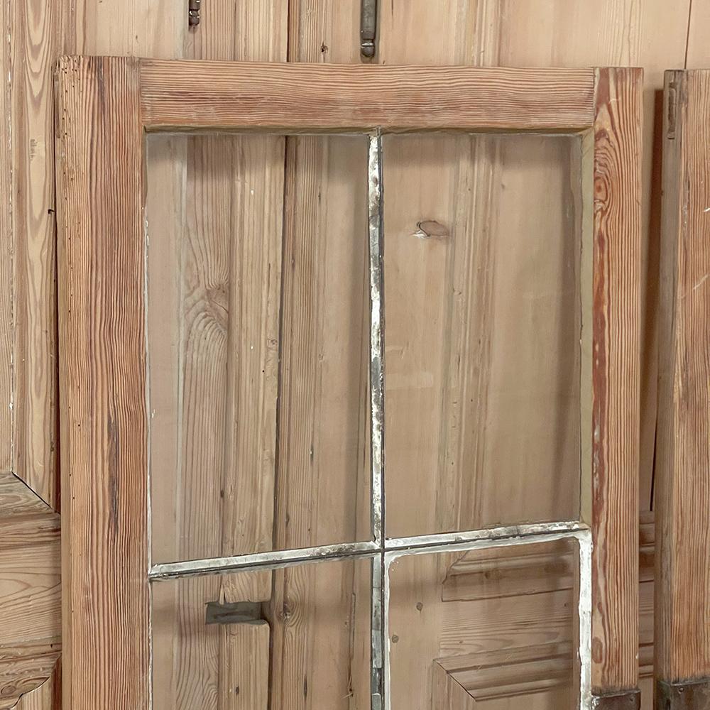 Set of 3 Antique Solid Pine Windows with Hand-Rolled Glass For Sale 6