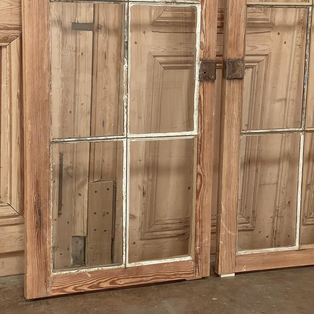 Set of 3 Antique Solid Pine Windows with Hand-Rolled Glass For Sale 7