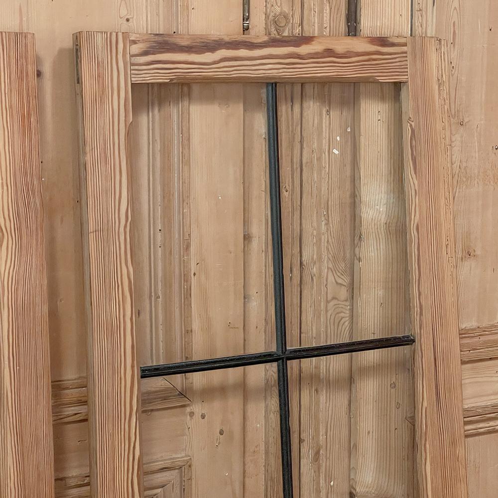 Set of 3 Antique Solid Pine Windows with Hand-Rolled Glass For Sale 2