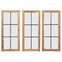 Set of 3 Antique Solid Pine Windows with Hand-Rolled Glass