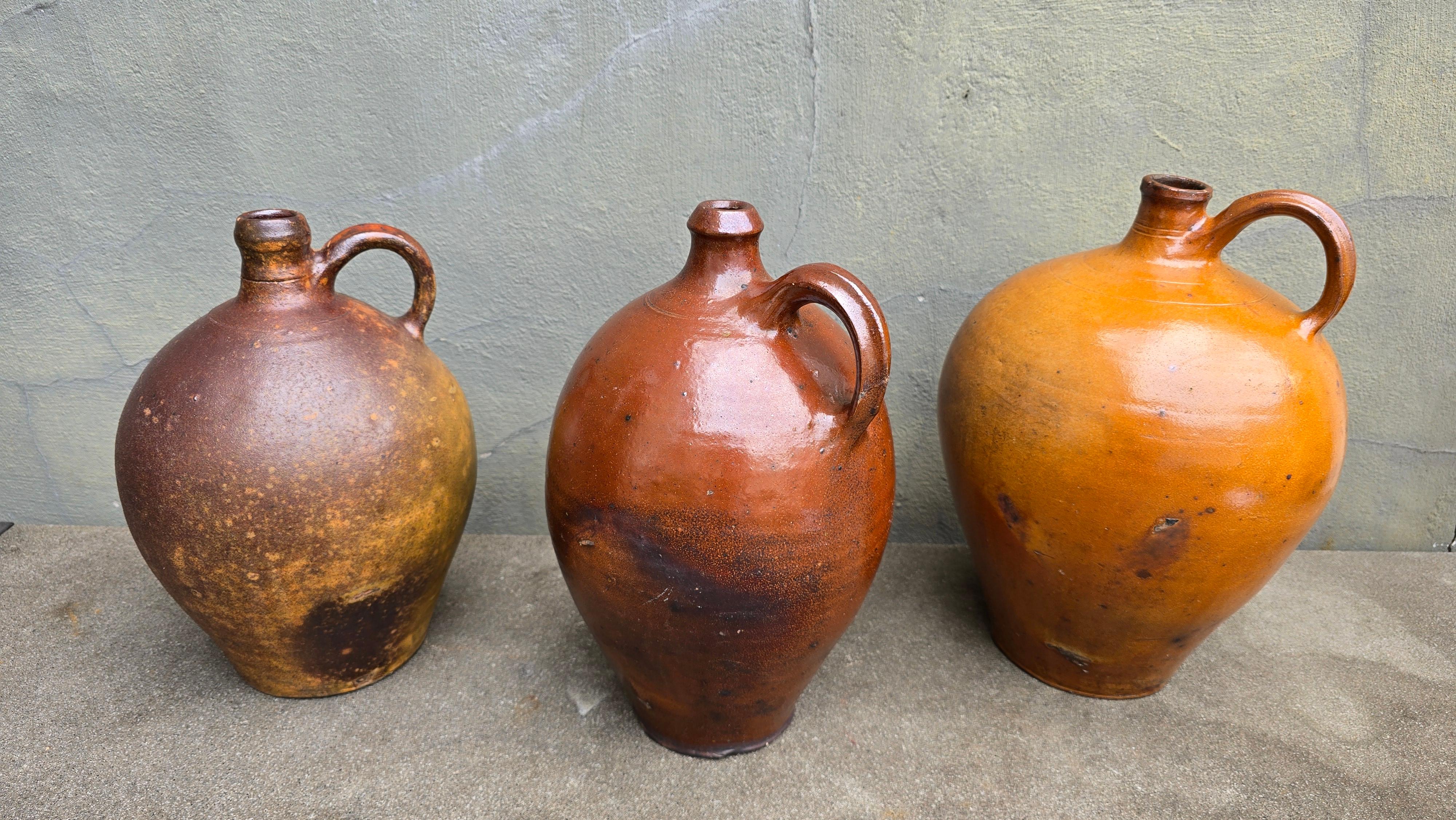 Artisanat Ensemble de 3 jarres anciennes en grès d'Allemagne du Sud - 19e siècle, fabrication artisanale en vente