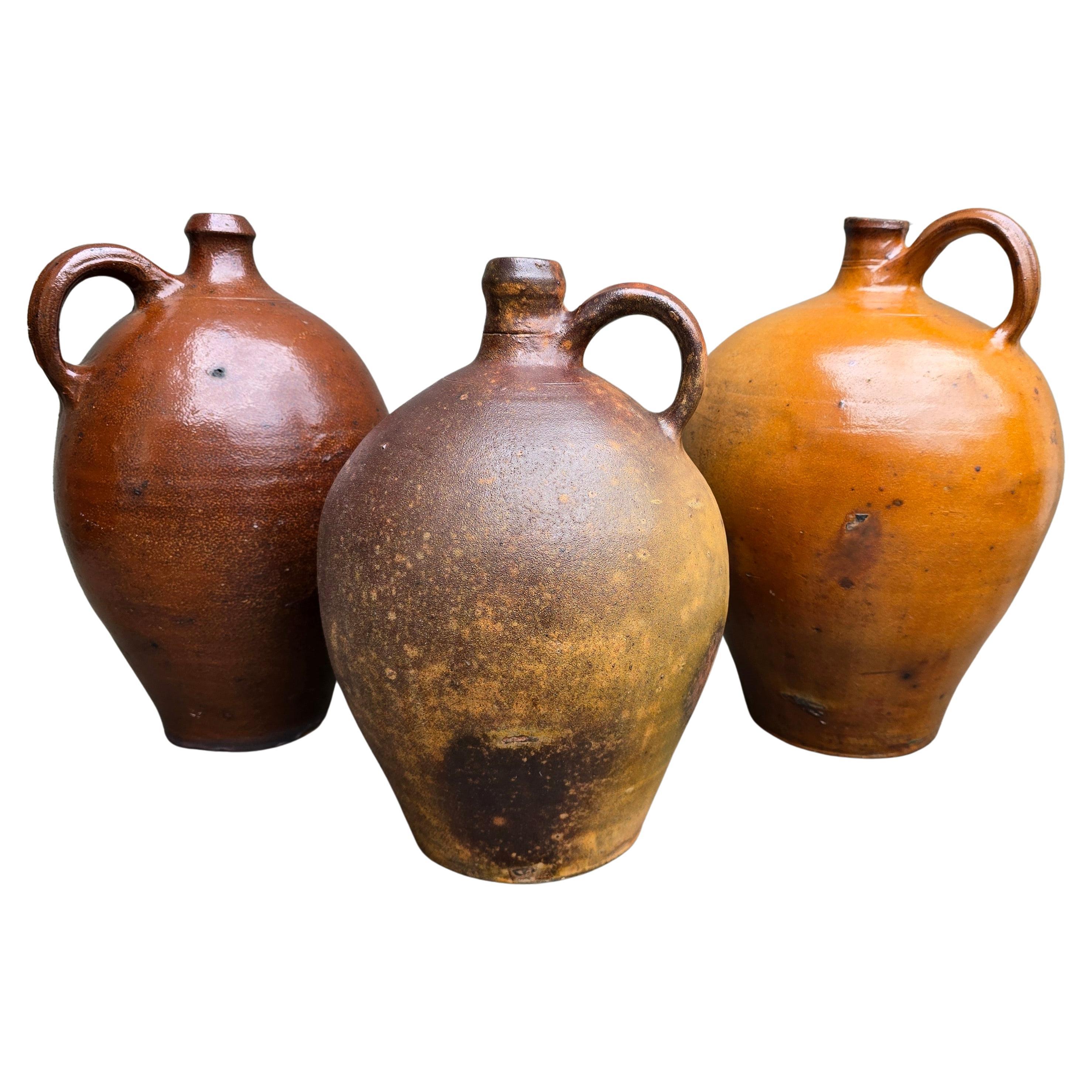 Ensemble de 3 jarres anciennes en grès d'Allemagne du Sud - 19e siècle, fabrication artisanale en vente