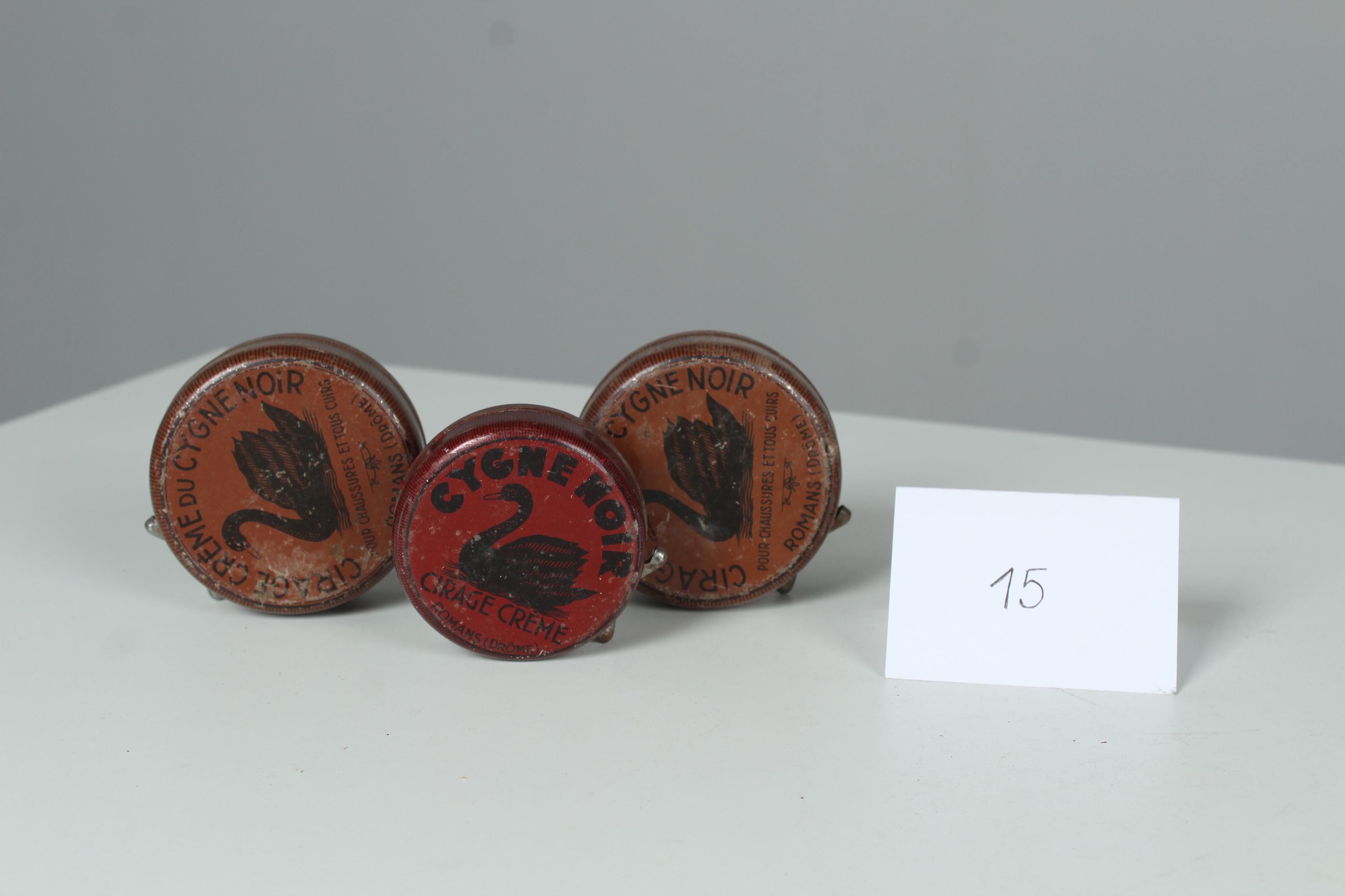 Ensemble de 3 boîtes en étain anciennes de France, Shoe Polish, Art Déco, 1930, Cygne Noir en vente 1