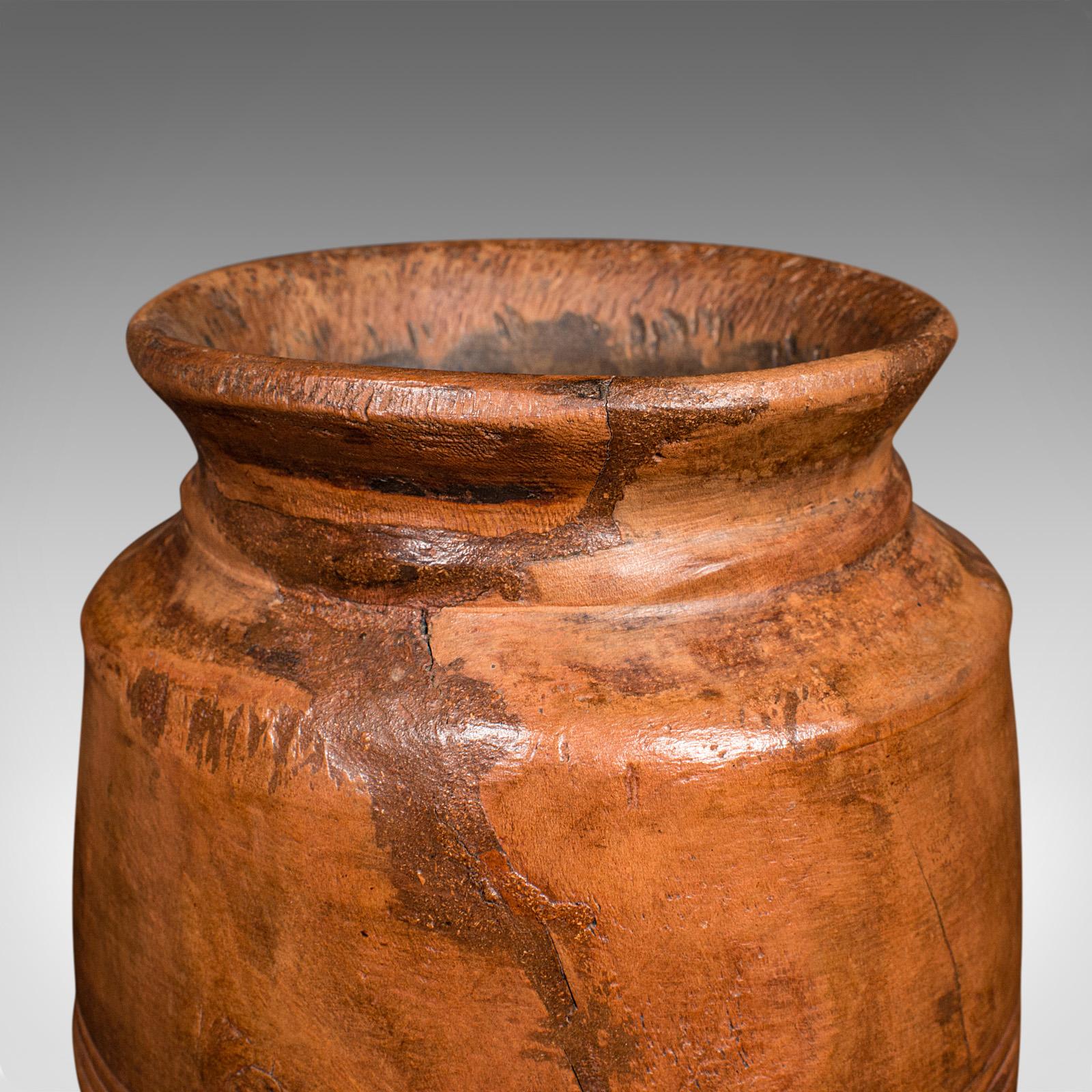 Set of 3 Antique Tribal Vases, Indian, Hardwood, Rustic, Jars, Urns, Victorian 6