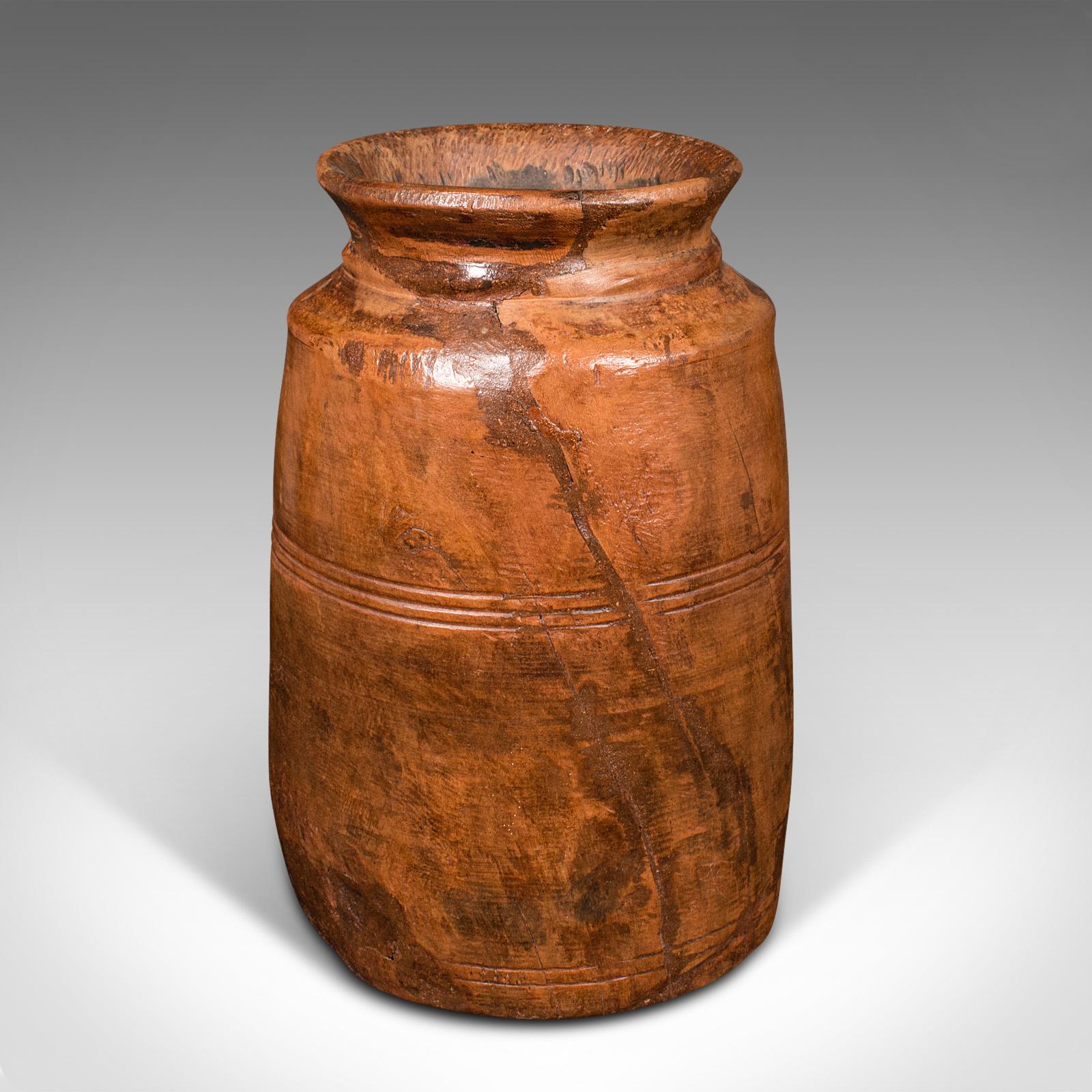 19th Century Set of 3 Antique Tribal Vases, Indian, Hardwood, Rustic, Jars, Urns, Victorian
