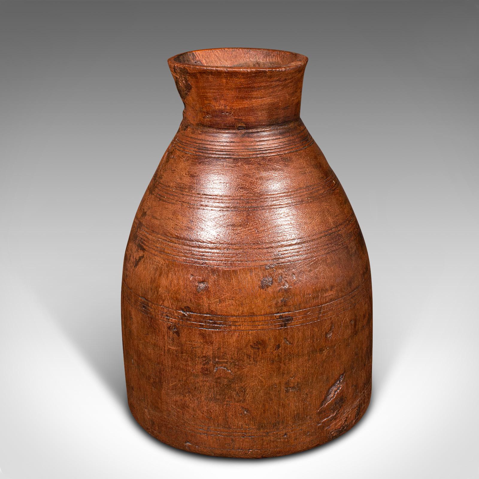 Set of 3 Antique Tribal Vases, Indian, Hardwood, Rustic, Jars, Urns, Victorian 2
