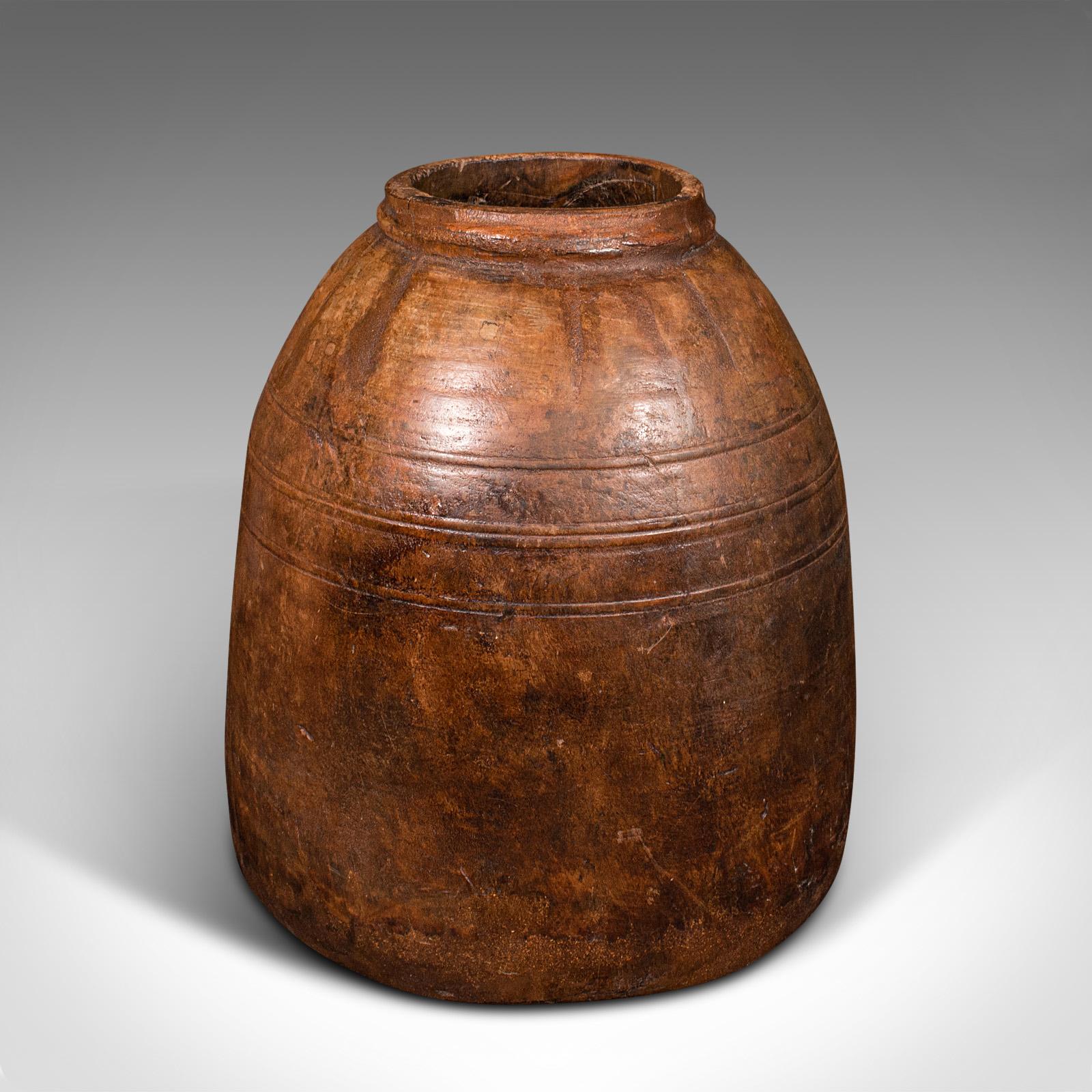 Set of 3 Antique Tribal Vases, Indian, Hardwood, Rustic, Jars, Urns, Victorian 3