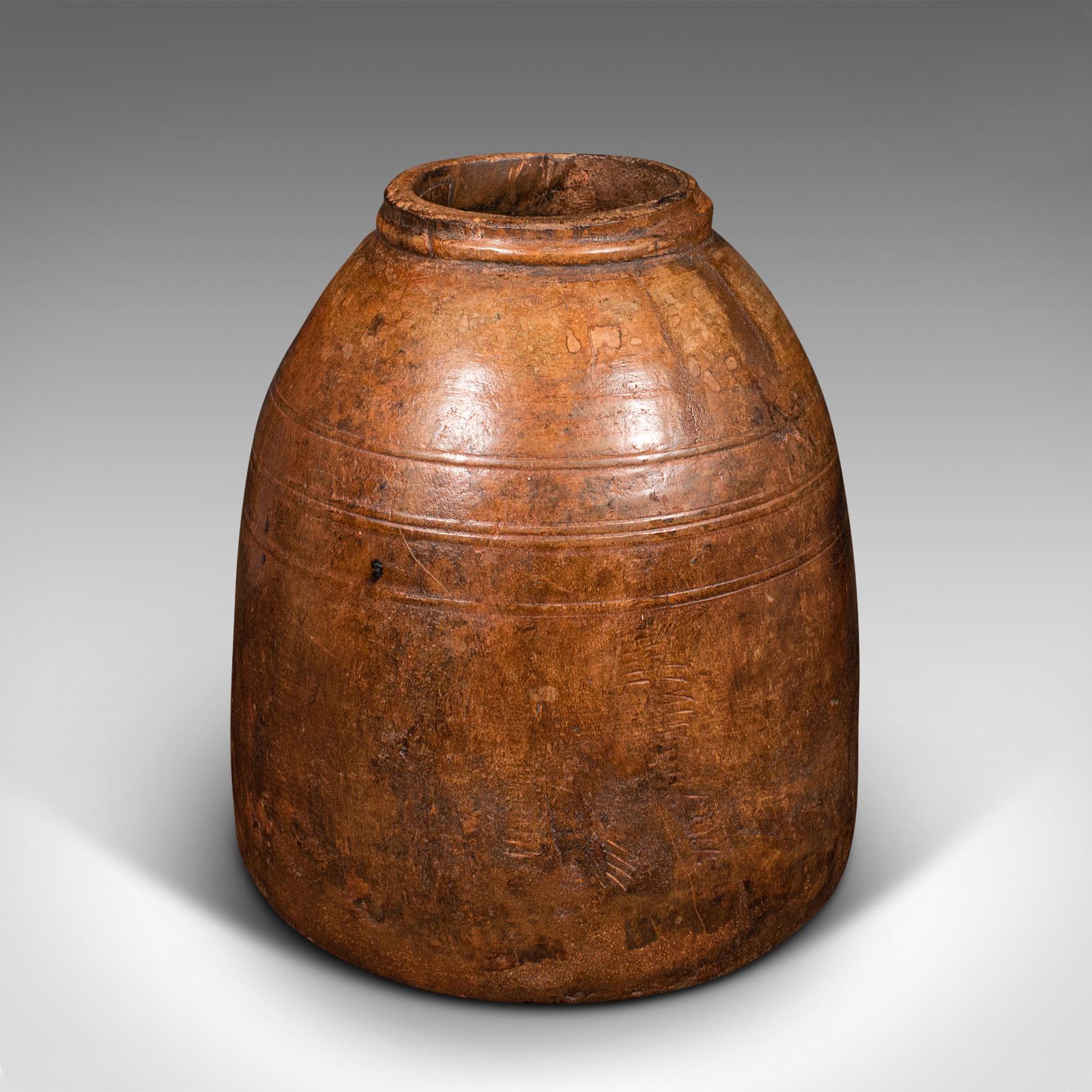 Set of 3 Antique Tribal Vases, Indian, Hardwood, Rustic, Jars, Urns, Victorian 4