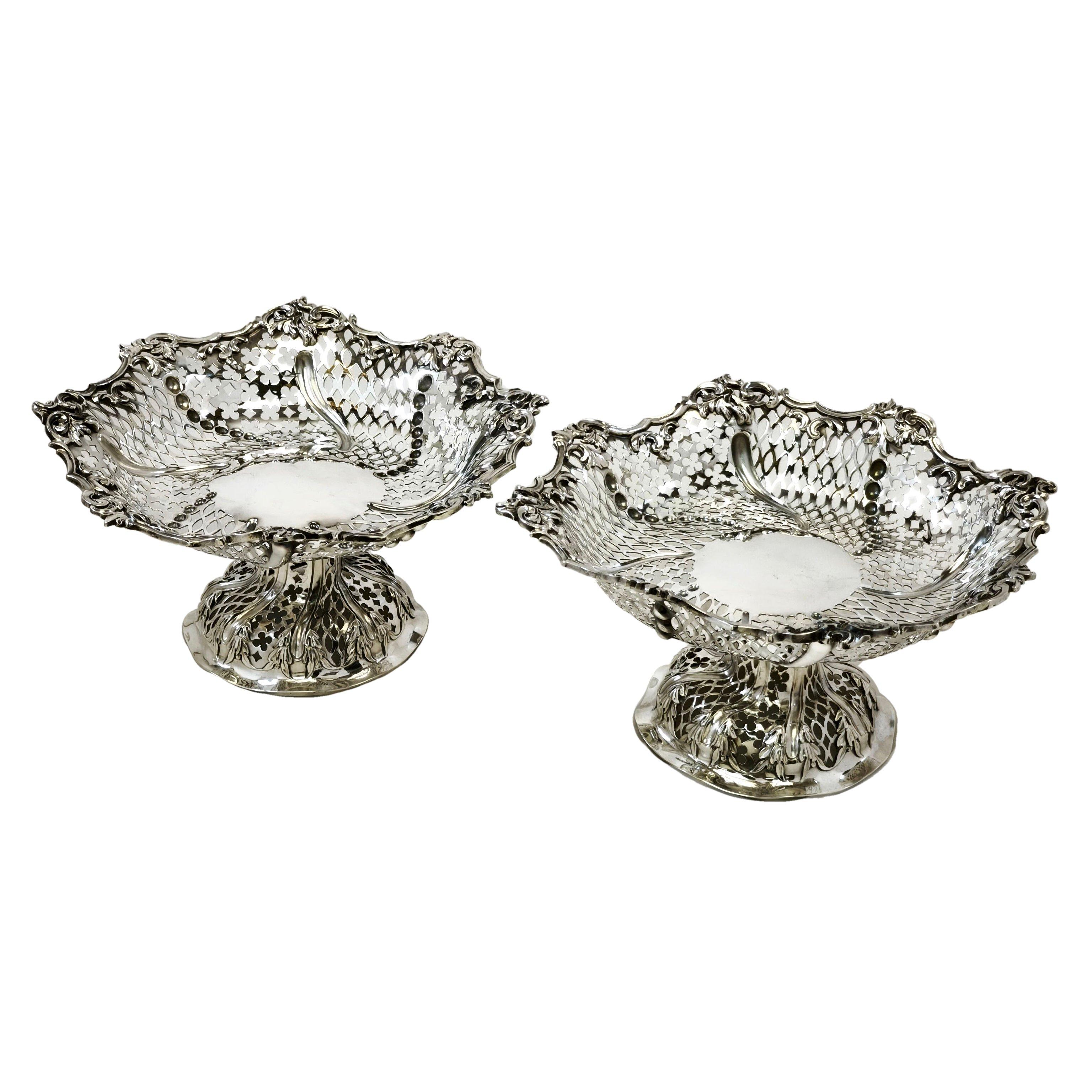 Set of 3 Antique Victorian Silver Baskets / Comports London 1862 For Sale 1