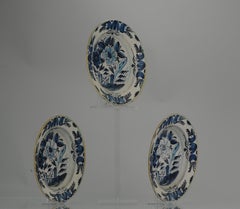 Set of 3 Antique/Vintage Dutch Delft Plate Tin/Metal Delftware Delft Blue, 20thC
