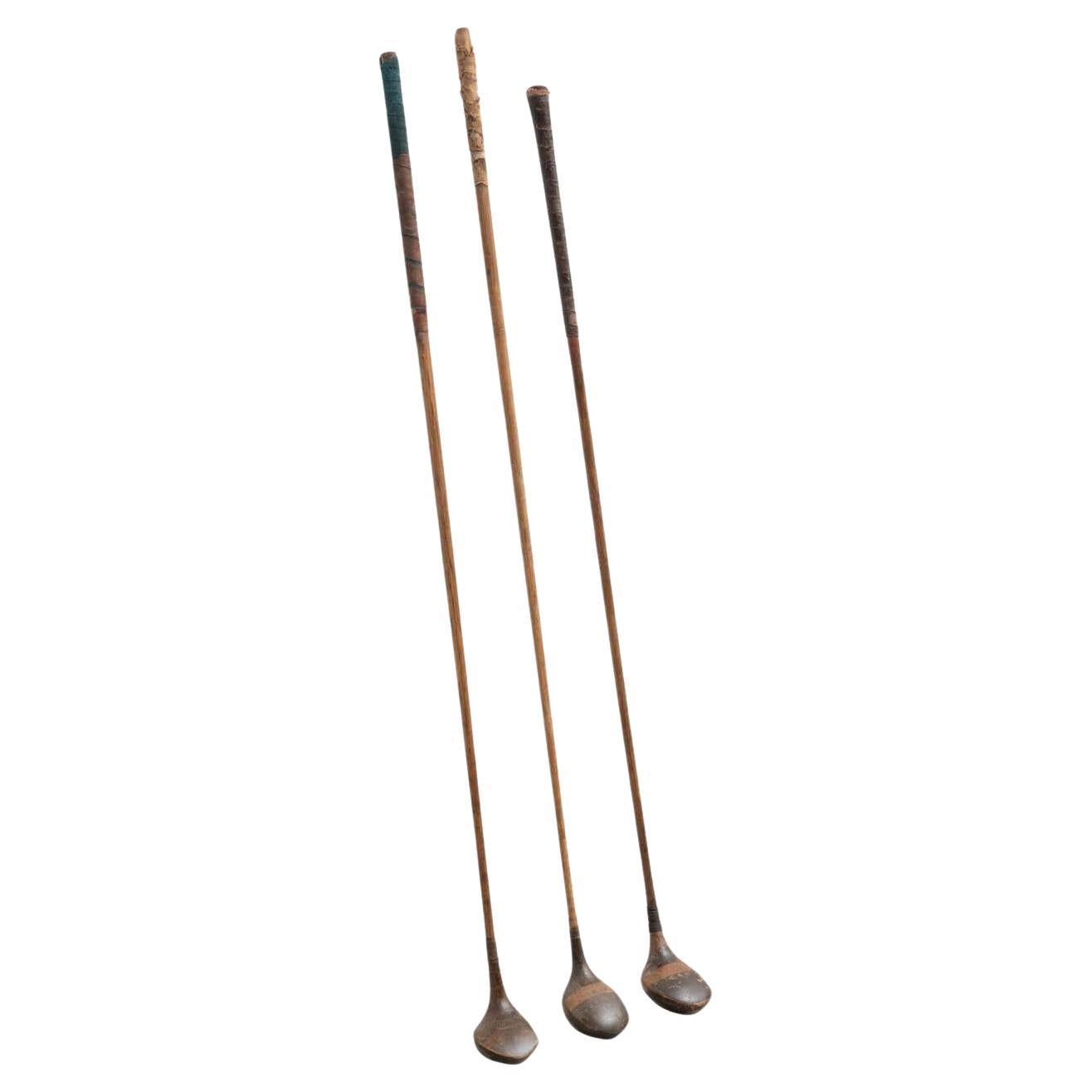 Set of 3 Antique Wood Golf Clubs, circa 1930 For Sale
