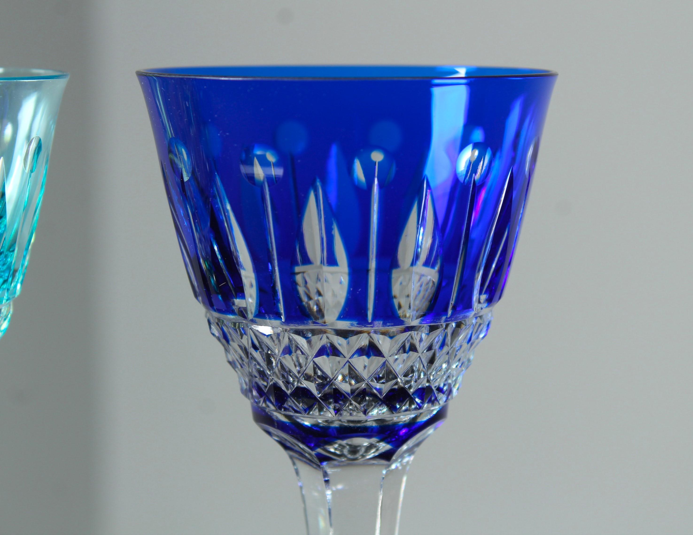 French 3 Bohemian Aperitif Glasses, 1880s, France, Crystal Glass  For Sale