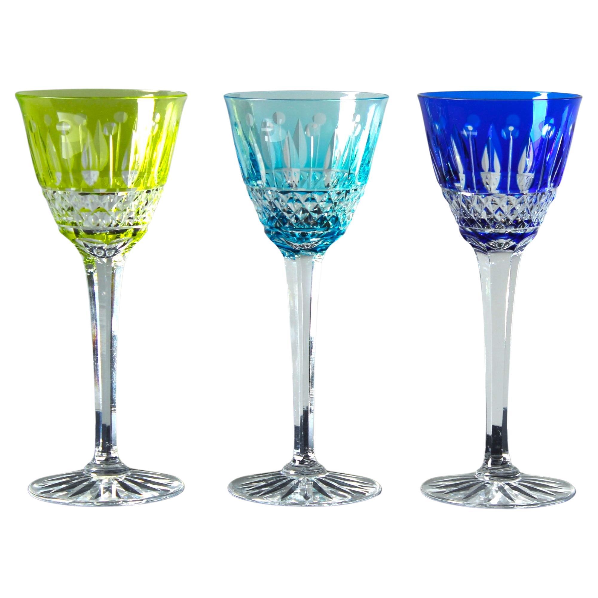 3 Bohemian Aperitif Glasses, 1880s, France, Crystal Glass 