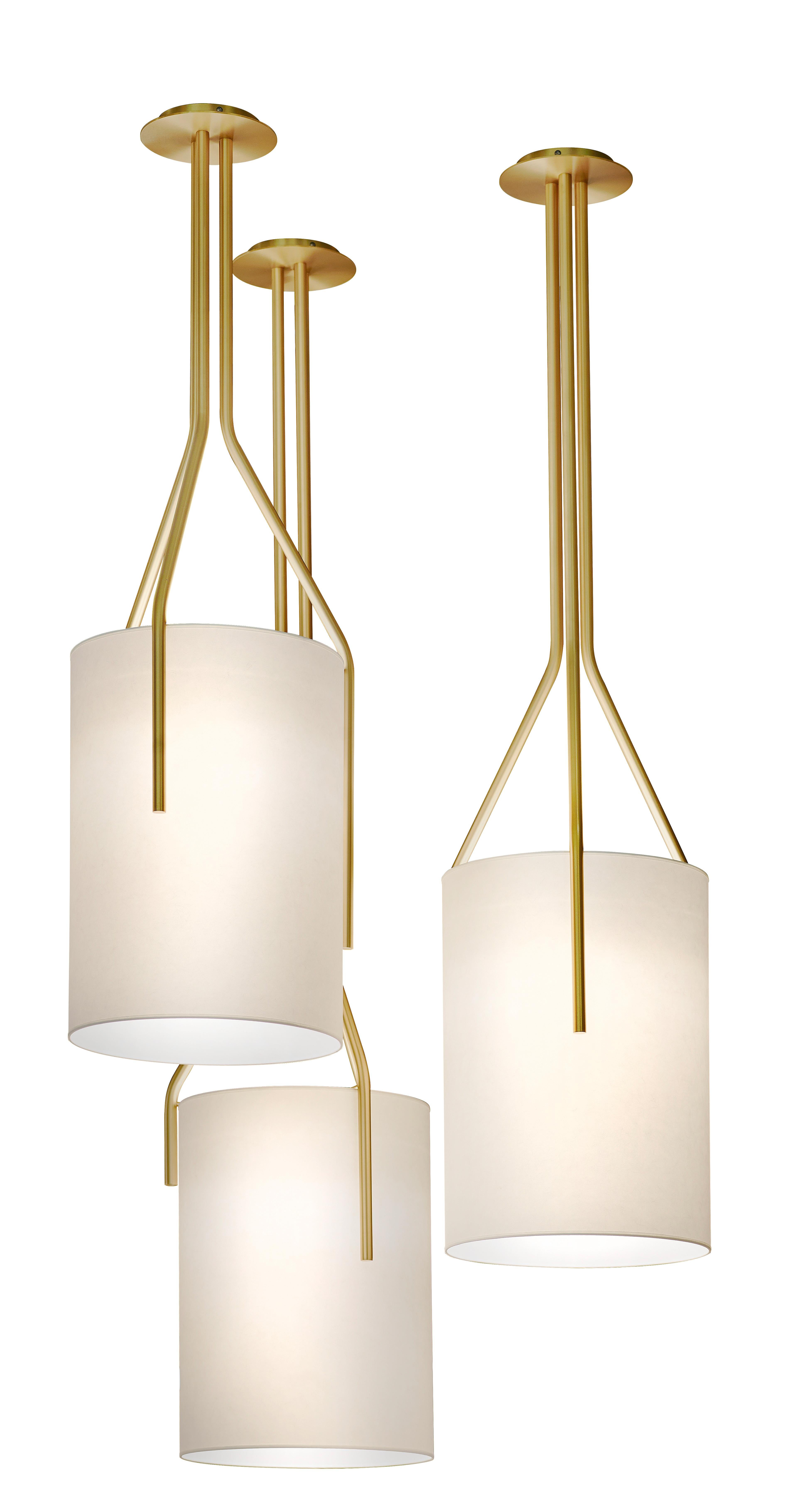 Set of 3 Arborescence pendants by Hervé Langlais
Dimensions: D 33 X H 100, D 33 x H 125, D 33 x H 150cm
Materials: solid brass, lampshade drop paper® M1, black textile cable (2m).
Others finishes and dimensions are available.

All our lamps can
