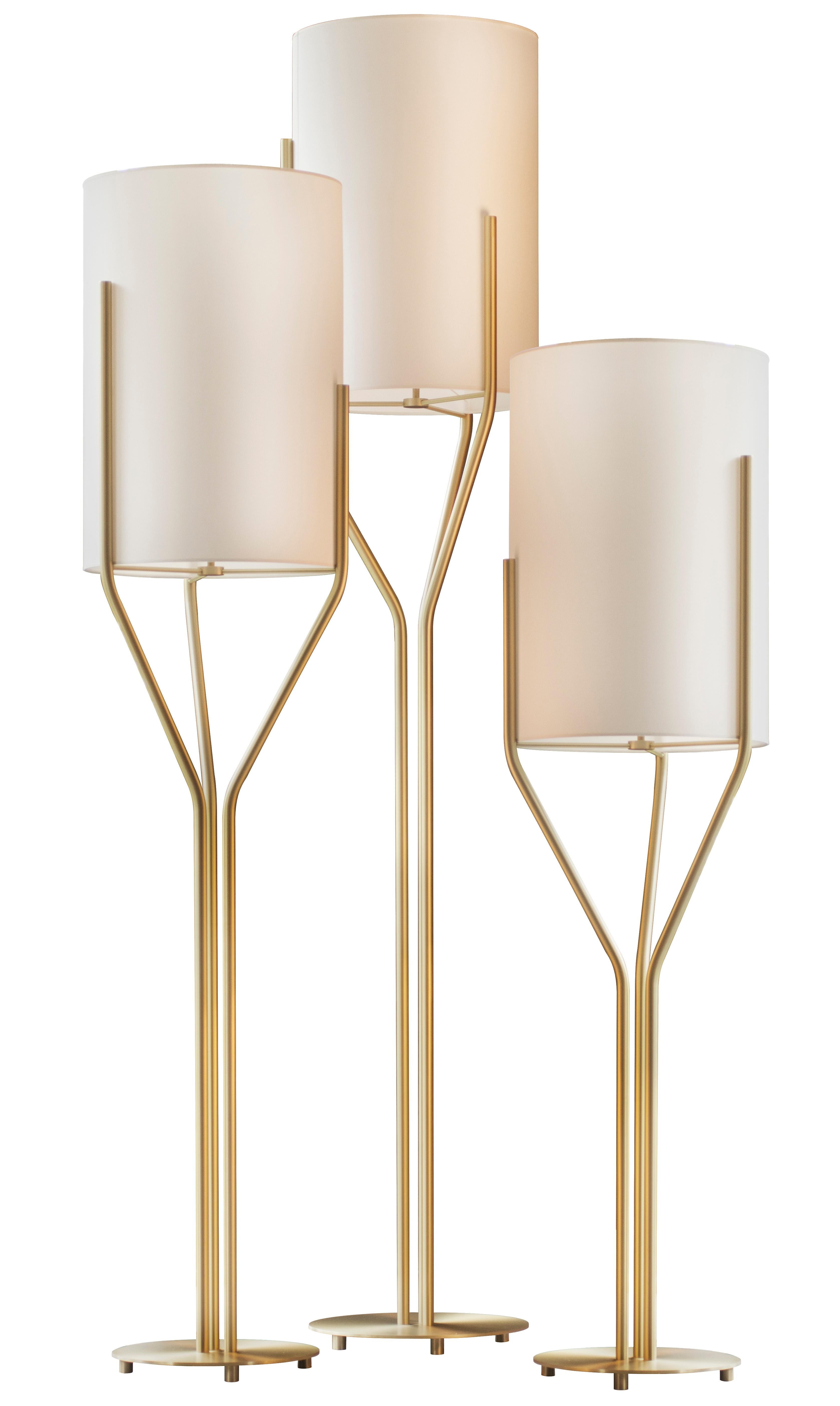 Set of 3 Arborescence Satin brass floor lamps by Hervé Langlais
Dimensions: D40 X H210, D40 x H180, D40 x H150 cm
Materials: Solid Brass, Lampshade Drop Paper® M1, Black textile cable (2m).
Others finishes and dimensions are available.
All our