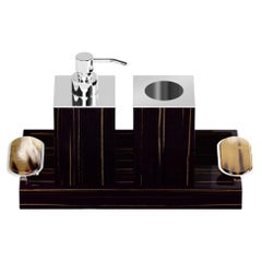 Set of 3 Argentella Bathroom Accessories in Horn, Brass & Ebony by Arcahorn