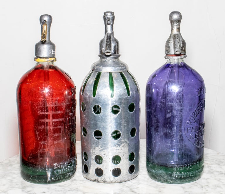 Set of 3 Argentina Art Deco Seltzer Bottles at 1stDibs