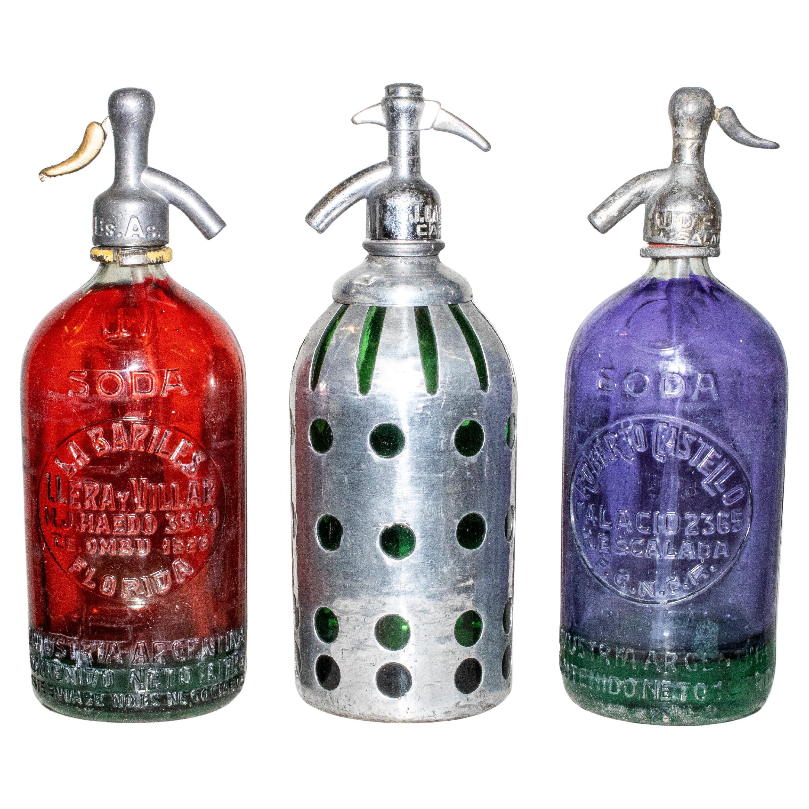 Set of 3 Argentina Art Deco Seltzer Bottles