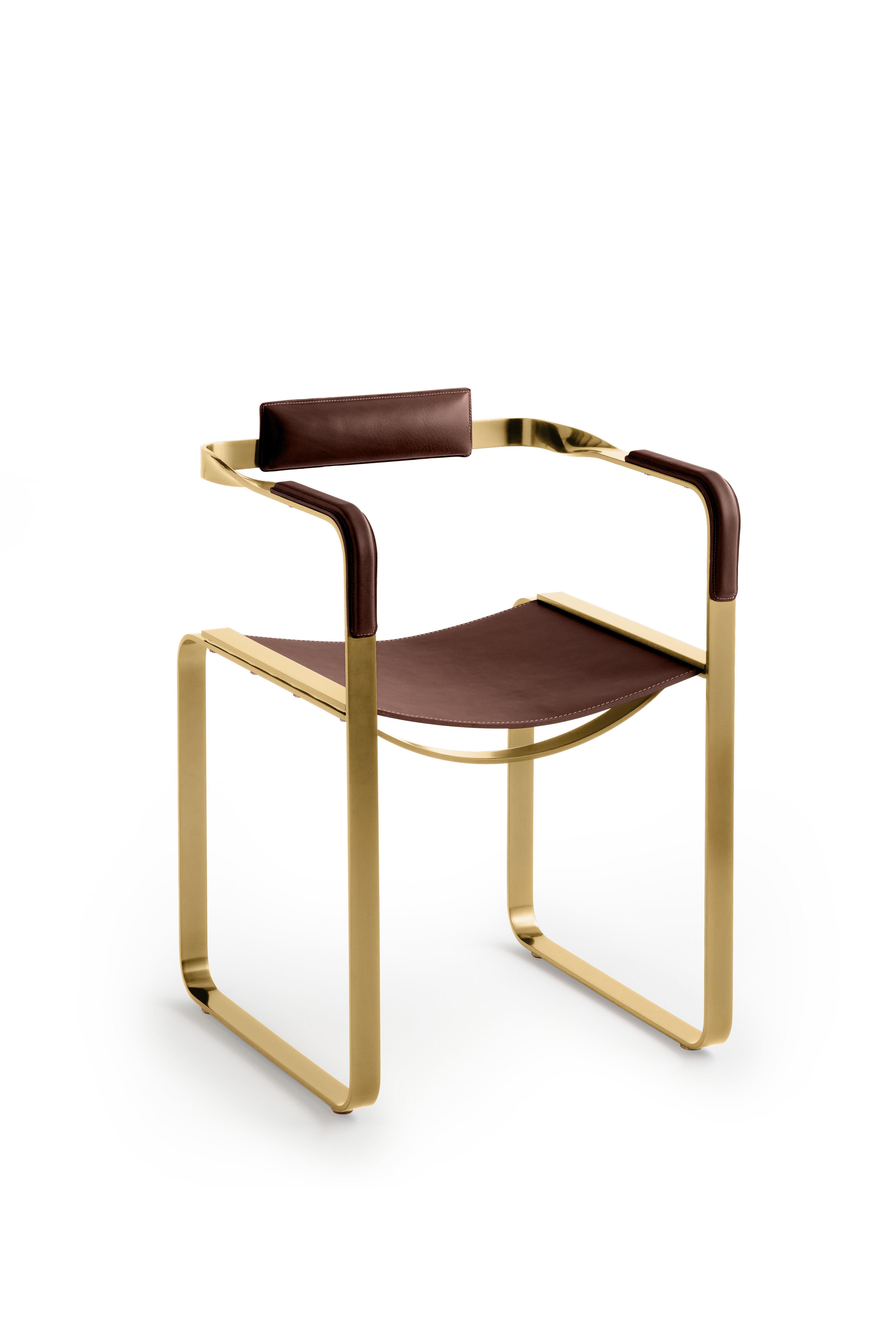 3er-Set Sessel, Stahl gealtert und Leder dunkelbraun, Contemporary Style im Zustand „Neu“ im Angebot in Alcoy, Alicante
