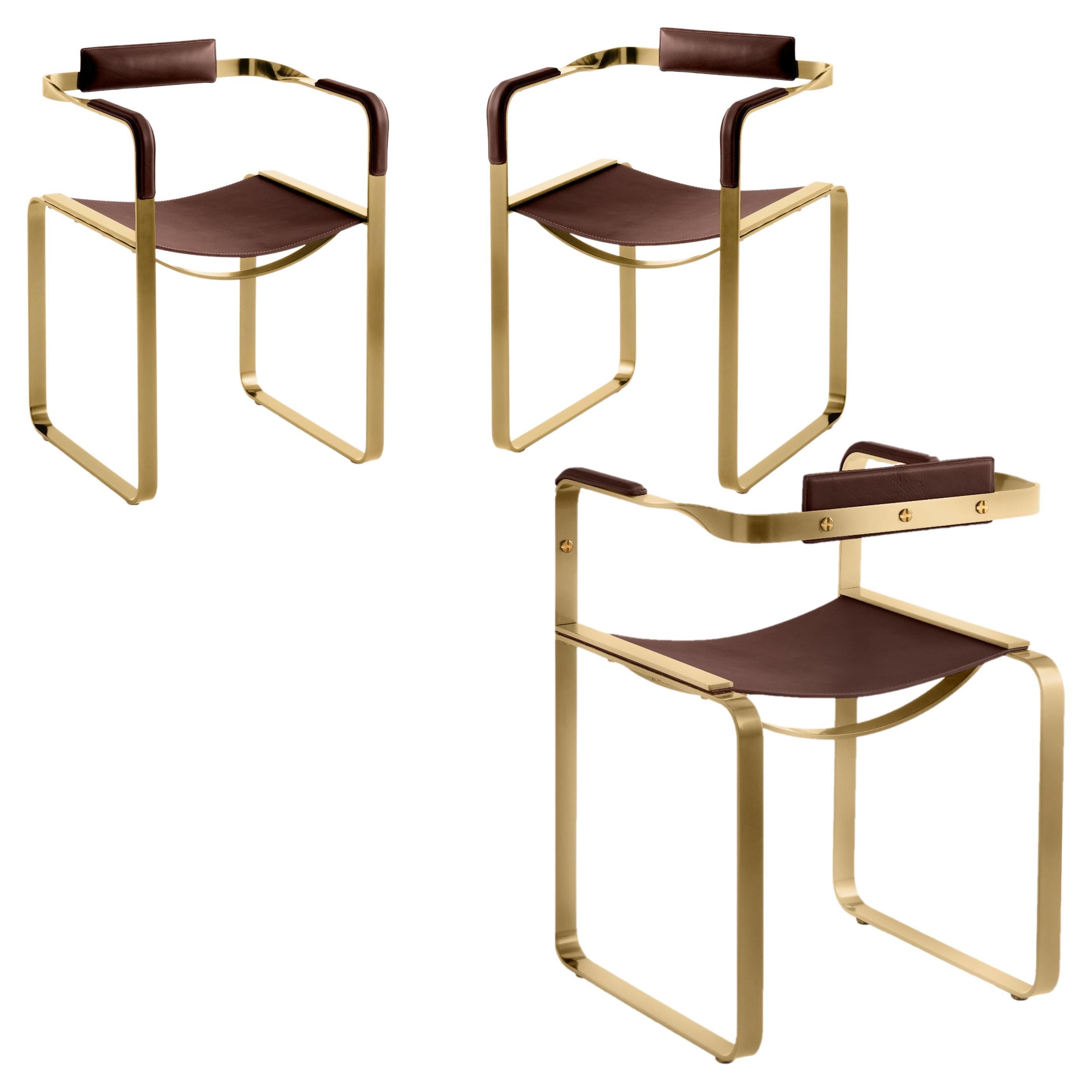 3er-Set Sessel, Stahl gealtert und Leder dunkelbraun, Contemporary Style im Angebot