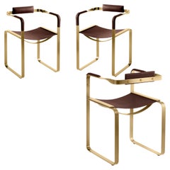 3er-Set Sessel, Stahl gealtert und Leder dunkelbraun, Contemporary Style
