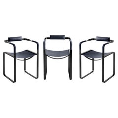 Juego de 3 Sillones, Acero Negro Humo y Sillín Azul Marino, Estilo Contemporáneo