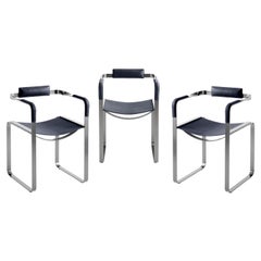 Juego de 3, Sillón, Acero Plata Vieja y Sillín Azul Marino, Estilo Contemporáneo