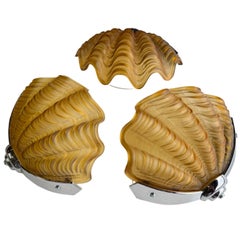 3er-Set Art-Déco-Wandleuchten aus bernsteinfarbener Muschelschale