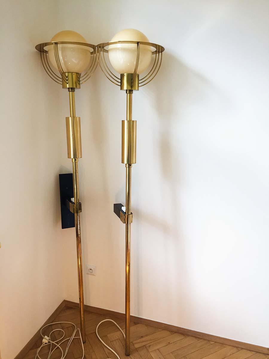 Set Of Three Large Art Deco Sculptural Brass Hotel Floor Lamps 1965 Set Of Three Large Art Deco Sculptural Brass Hotel Floor Lamps 1965
